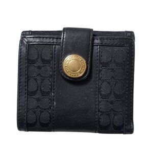 Vintage Coach Signature Stripe Jacquard Bifold Wallet Black Leather Trim